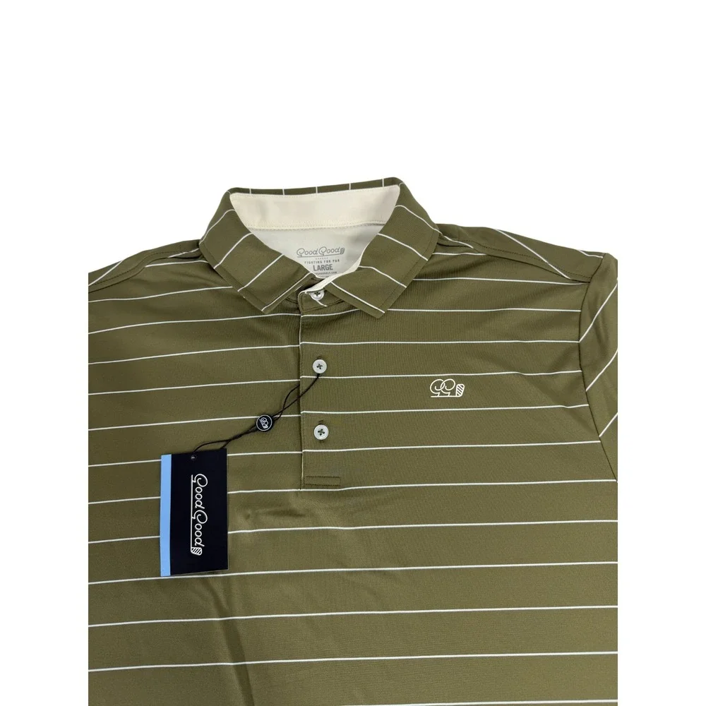 Good Good Golf Stance Stripe Polo Shirt Mens Size L Large Green NWT - Picture 2 of 5